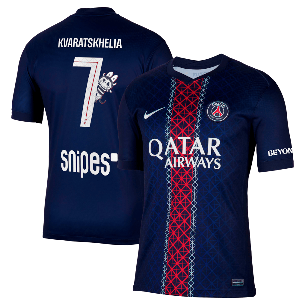 Kvaratskhelia 7 Paris Saint-Germain Home Stadium Shirt 2025-26 With Labubu Printing - Navy