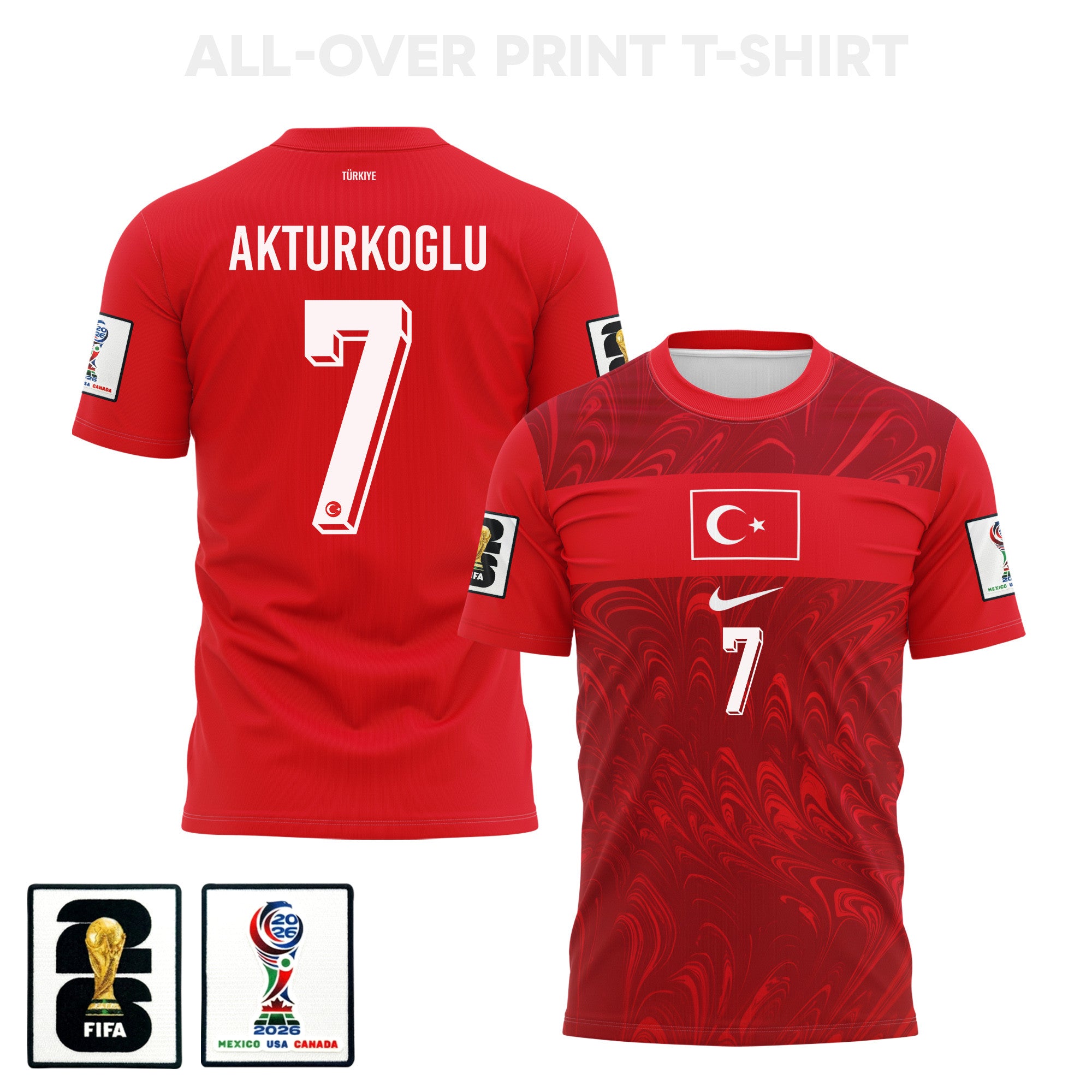 Kerem Akturkoglu 7 Turkey 2026 Home 3D T-Shirt Fully Printed – Unisex, Red