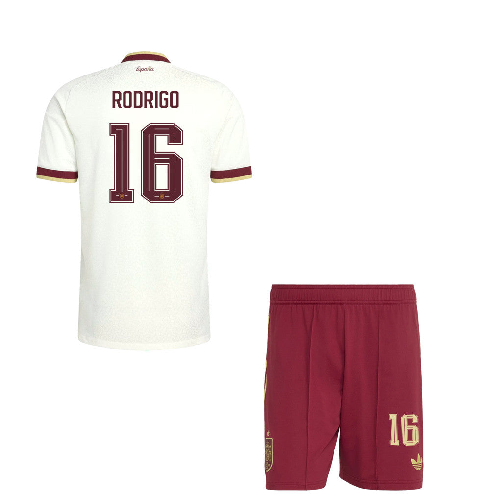 Rodri 16 Spain 2026 YOUTH Away Jersey & Shorts Set - White And Red