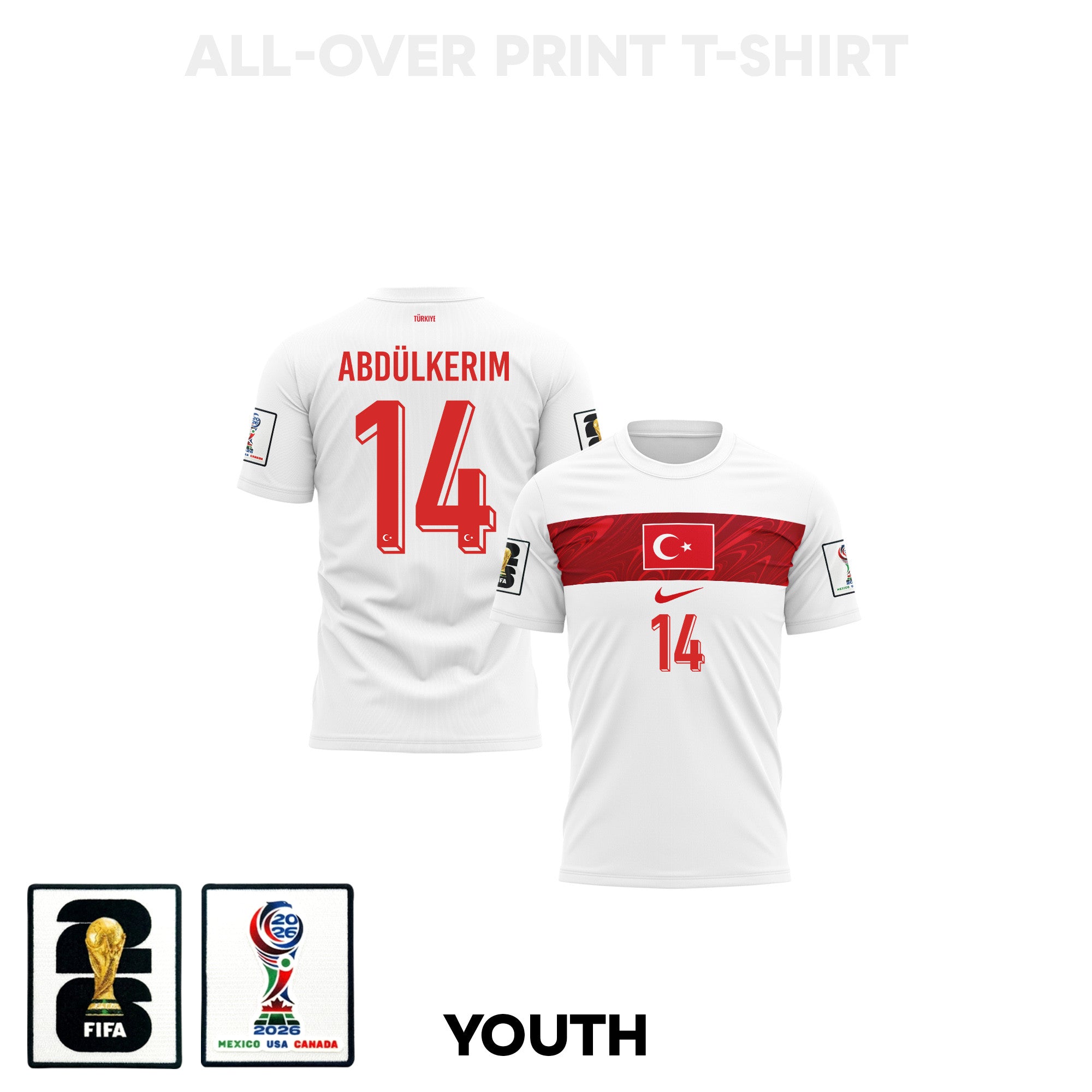 Abdulkerim Bardakci 14 Youth Turkey 2026 Away 3D T-shirt Fully Printed – White