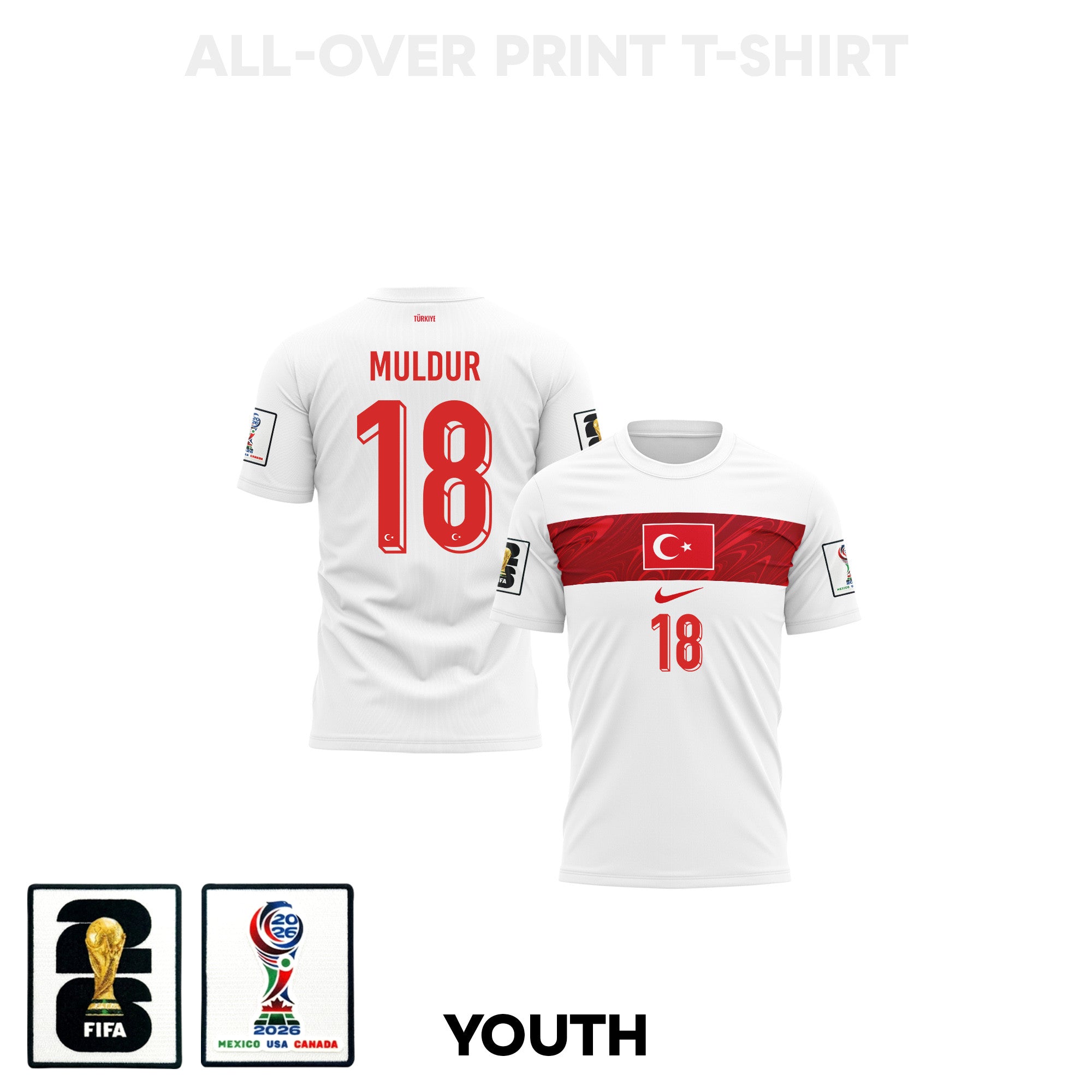 Mert Muldur 18 Youth Turkey 2026 Away 3D T-shirt Fully Printed – White