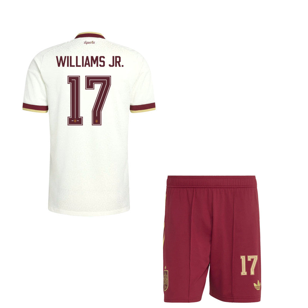 Nico Williams 17 Spain 2026 YOUTH Away Jersey & Shorts Set - White And Red