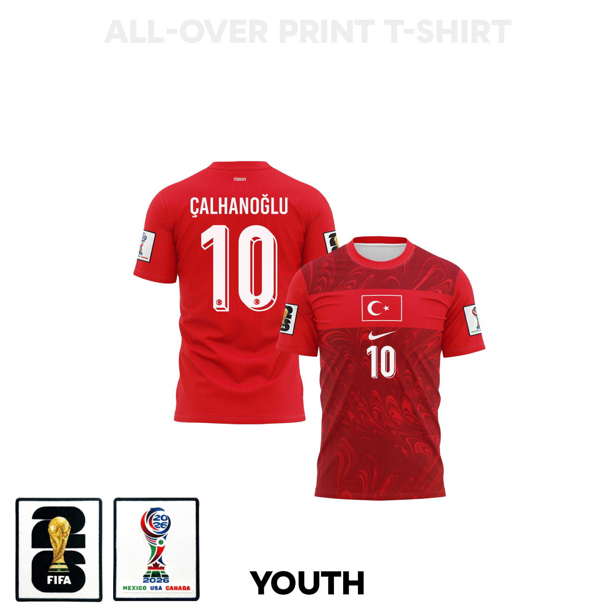 Hakan Çalhanoğlu 10 Youth Turkey 2026 Home 3D T-shirt Fully Printed – Red