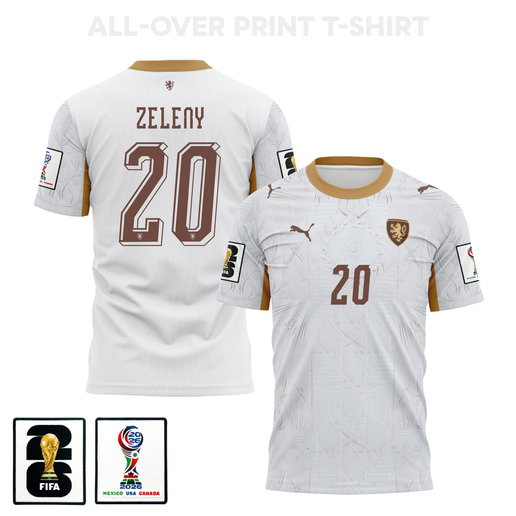 Jaroslav Zeleny 20 Czech Republic 2026 Away 3D T-Shirt Fully Printed – Unisex, Off-white