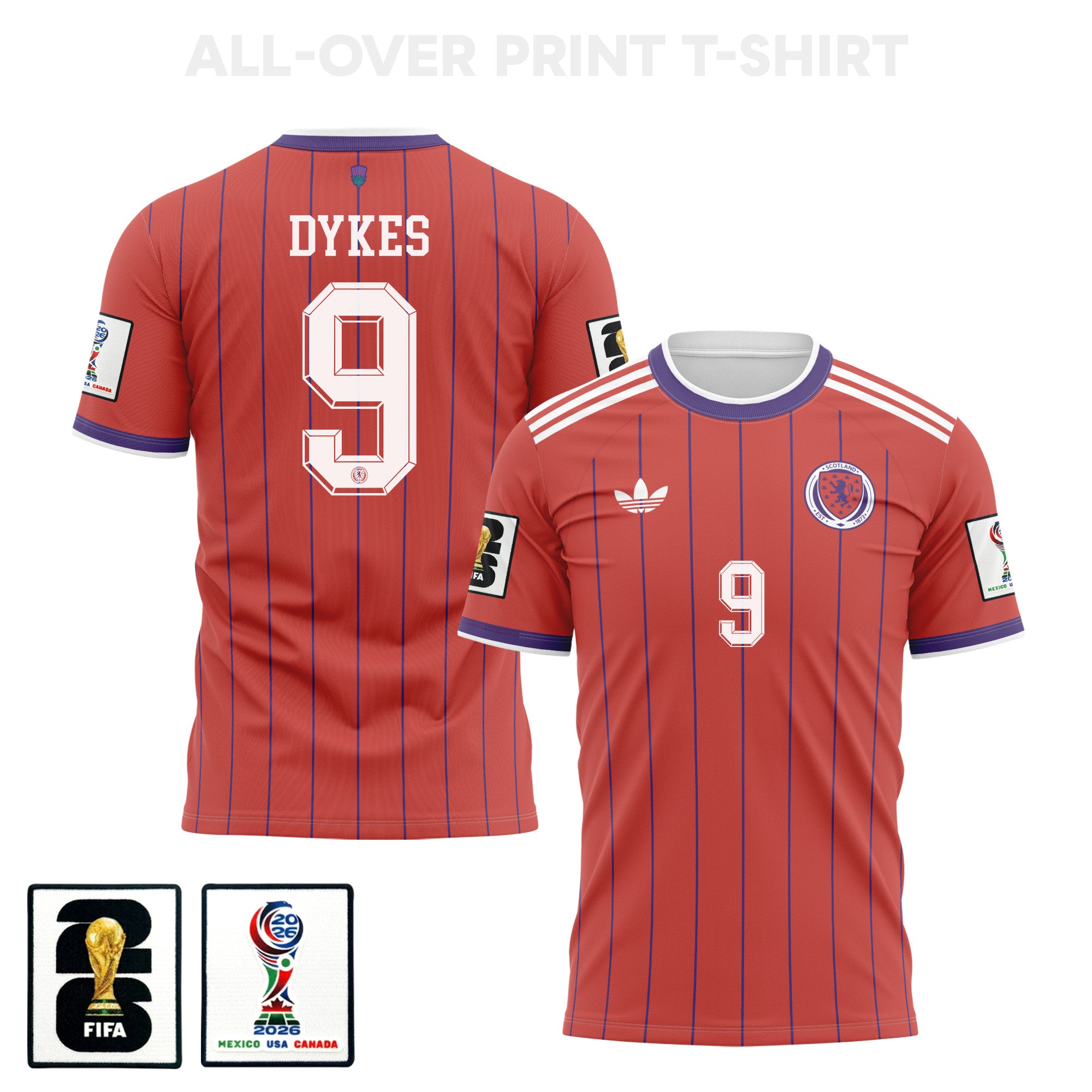 Lyndon Dykes 9 Scotland 2026 Away 3D T-Shirt Fully Printed – Unisex, Red