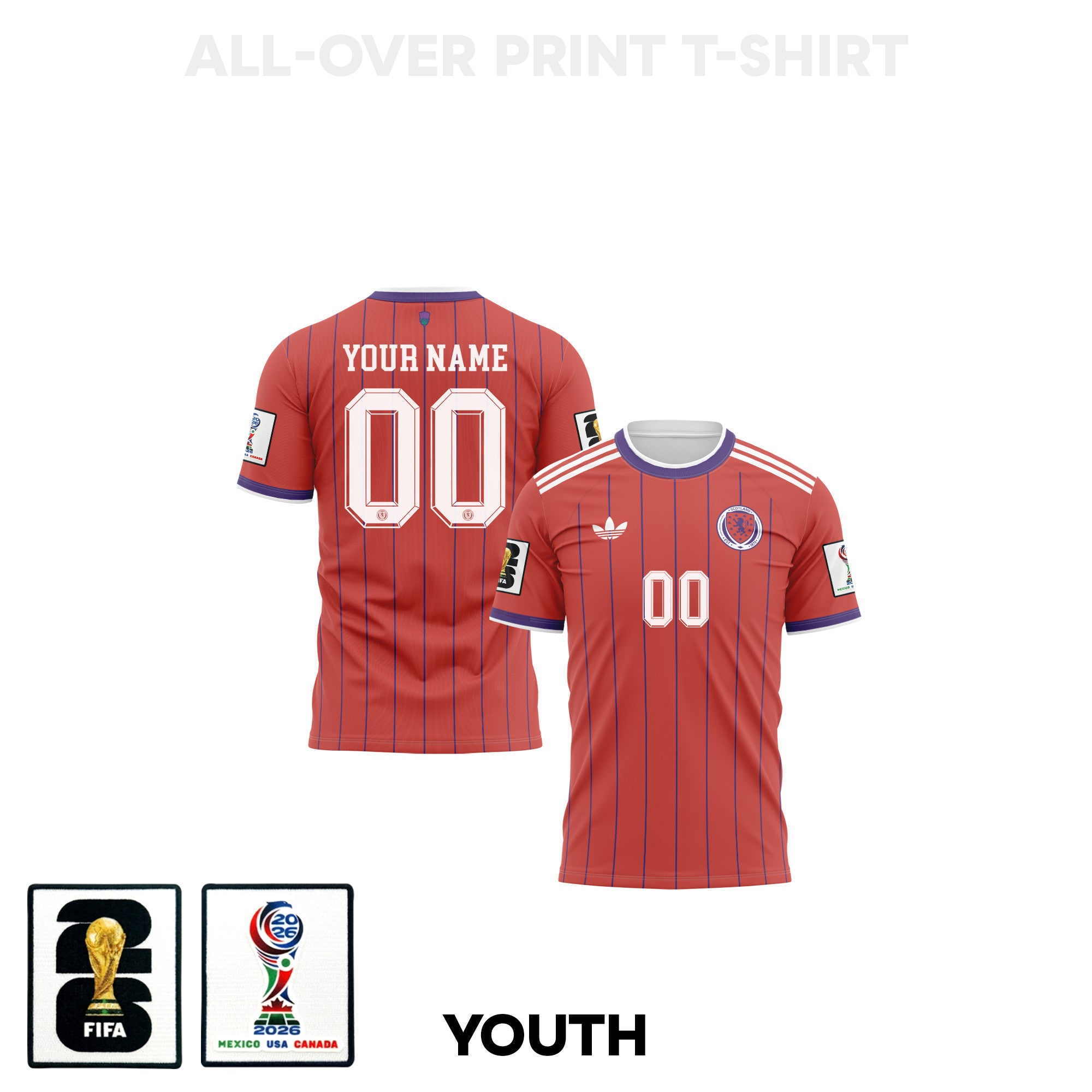Scotland 2026 Youth Away 3D T-shirt Fully Printed – Personalized, Red