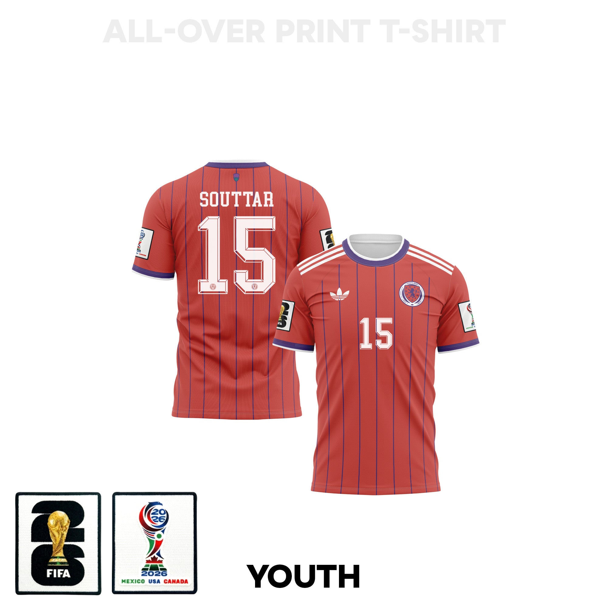John Souttar 15 Scotland 2026 Youth Away 3D T-shirt Fully Printed – Red