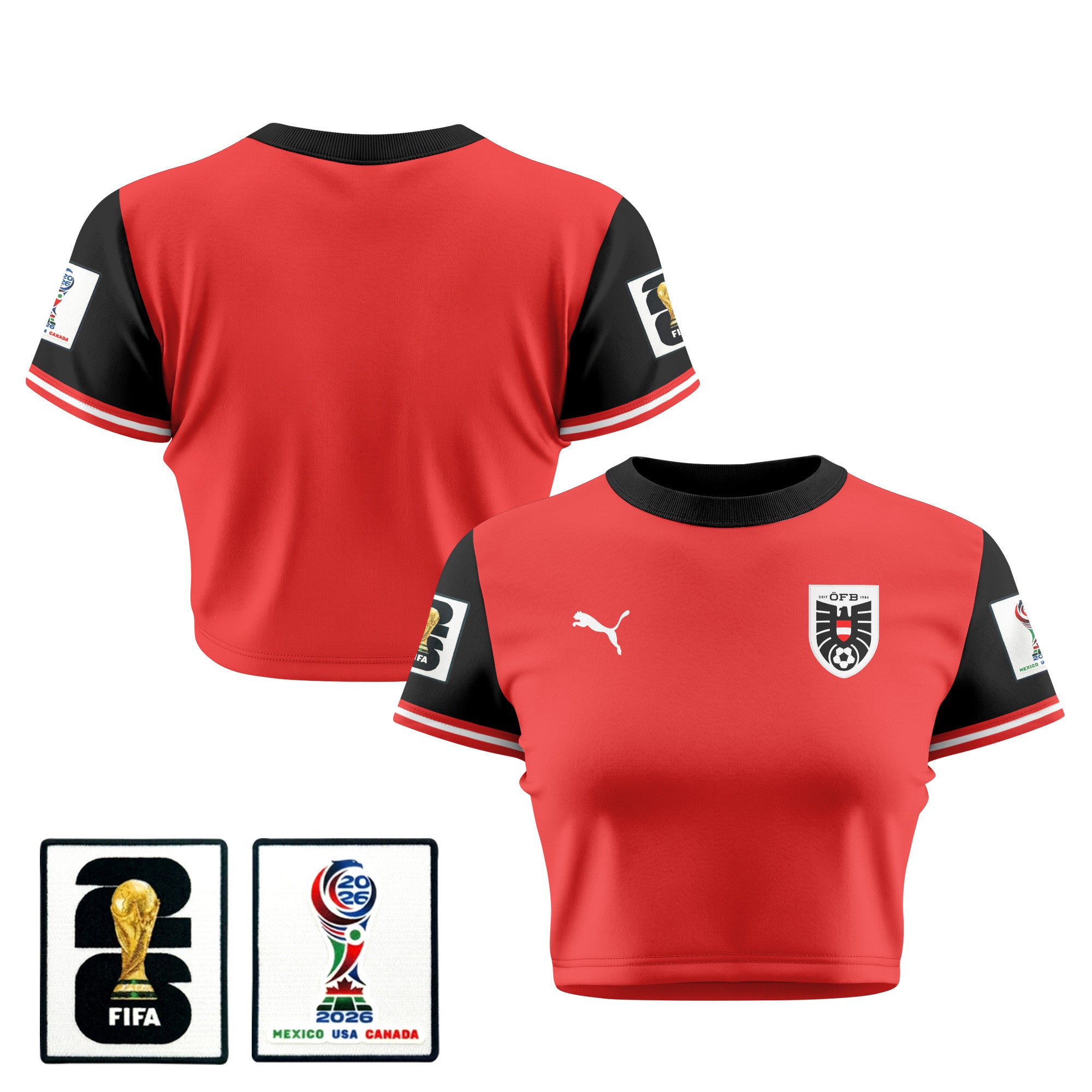 Austria 2026 Women's Home All-Over Print Cropped Jersey - Red