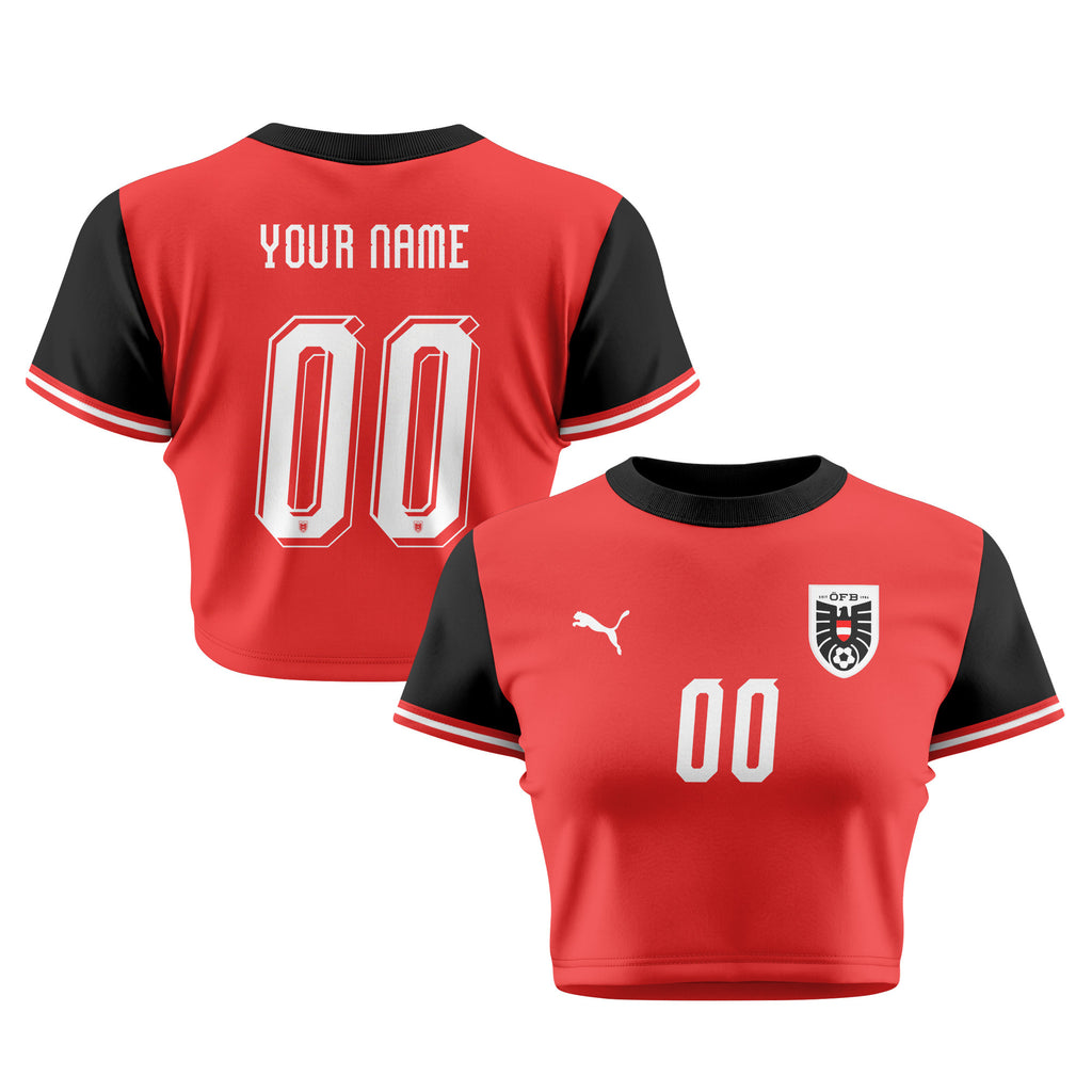 Austria 2026 Personalized Women's Home All-Over Print Cropped Jersey - Red