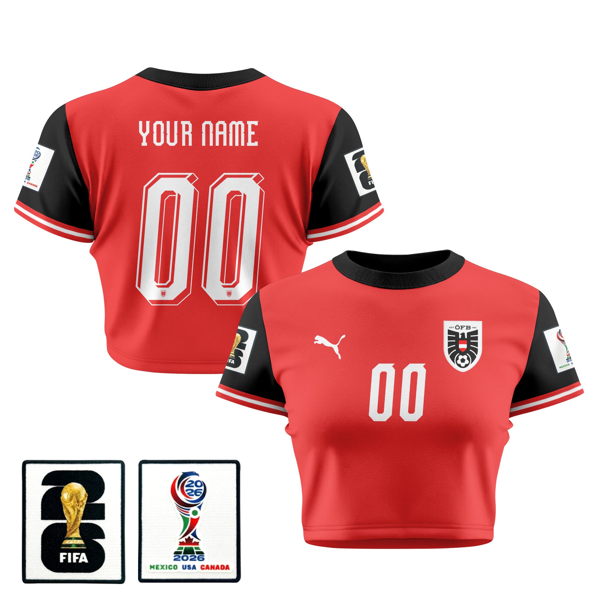 Austria 2026 Personalized Women's Home All-Over Print Cropped Jersey - Red