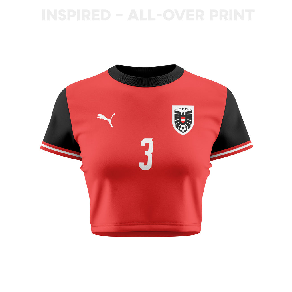 Kevin Danso 3 Austria 2026 Women's Home All-Over Print Cropped Jersey - Red