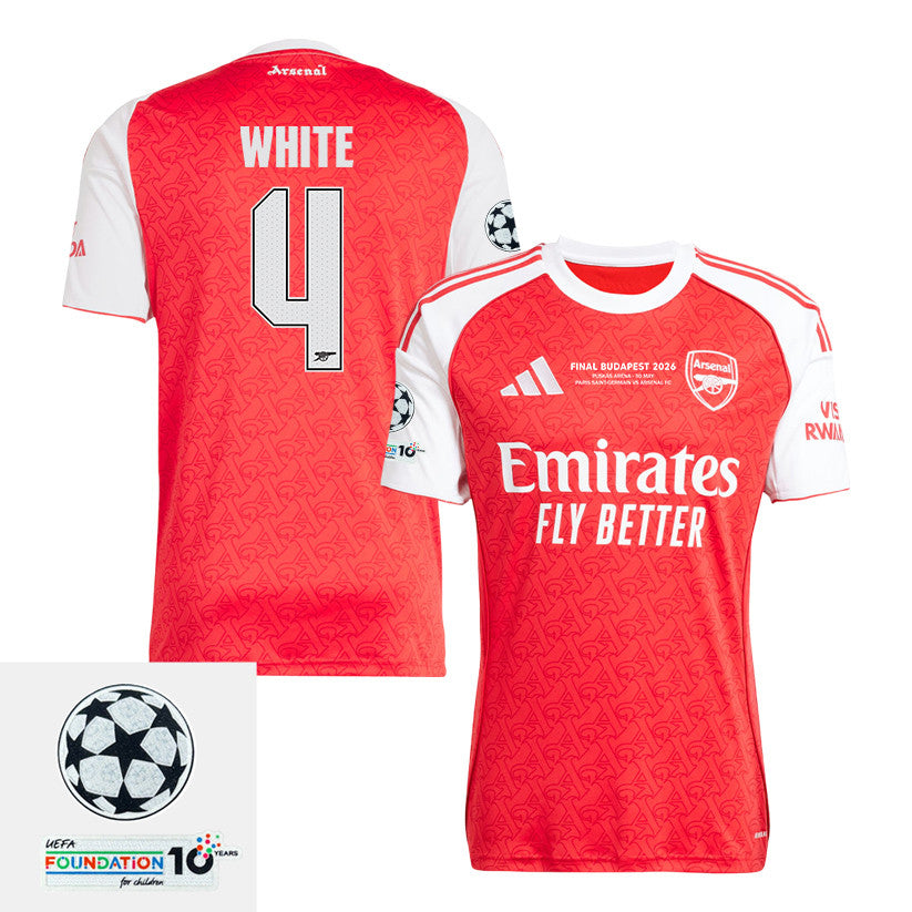 Ben White 4 Arsenal 25/26 Home Jersey – Final Match Details Edition, Red/White