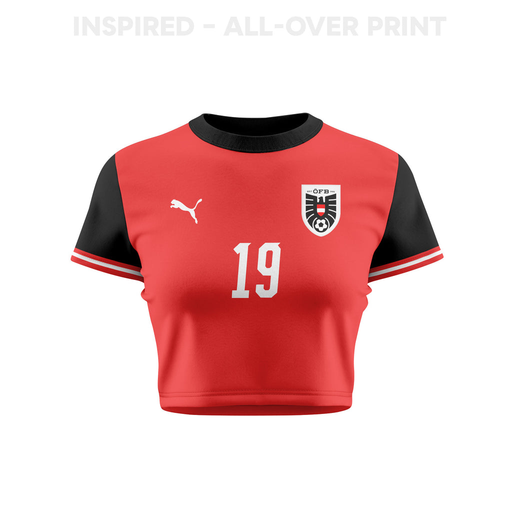 Christoph Baumgartner 19 Austria 2026 Women's Home All-Over Print Cropped Jersey - Red