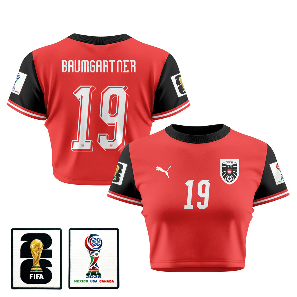 Christoph Baumgartner 19 Austria 2026 Women's Home All-Over Print Cropped Jersey - Red