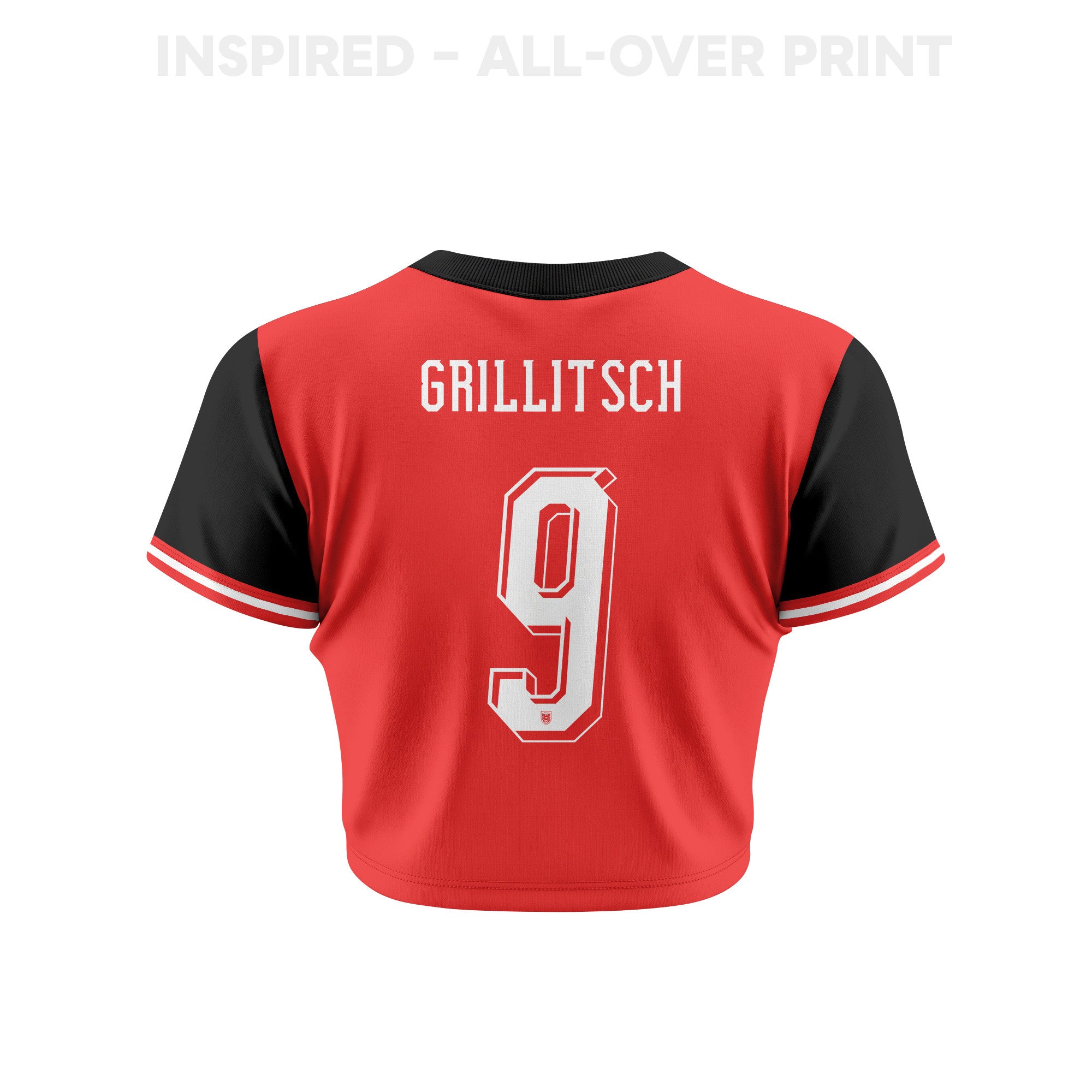 Florian Grillitsch 9 Austria 2026 Women's Home All-Over Print Cropped Jersey - Red