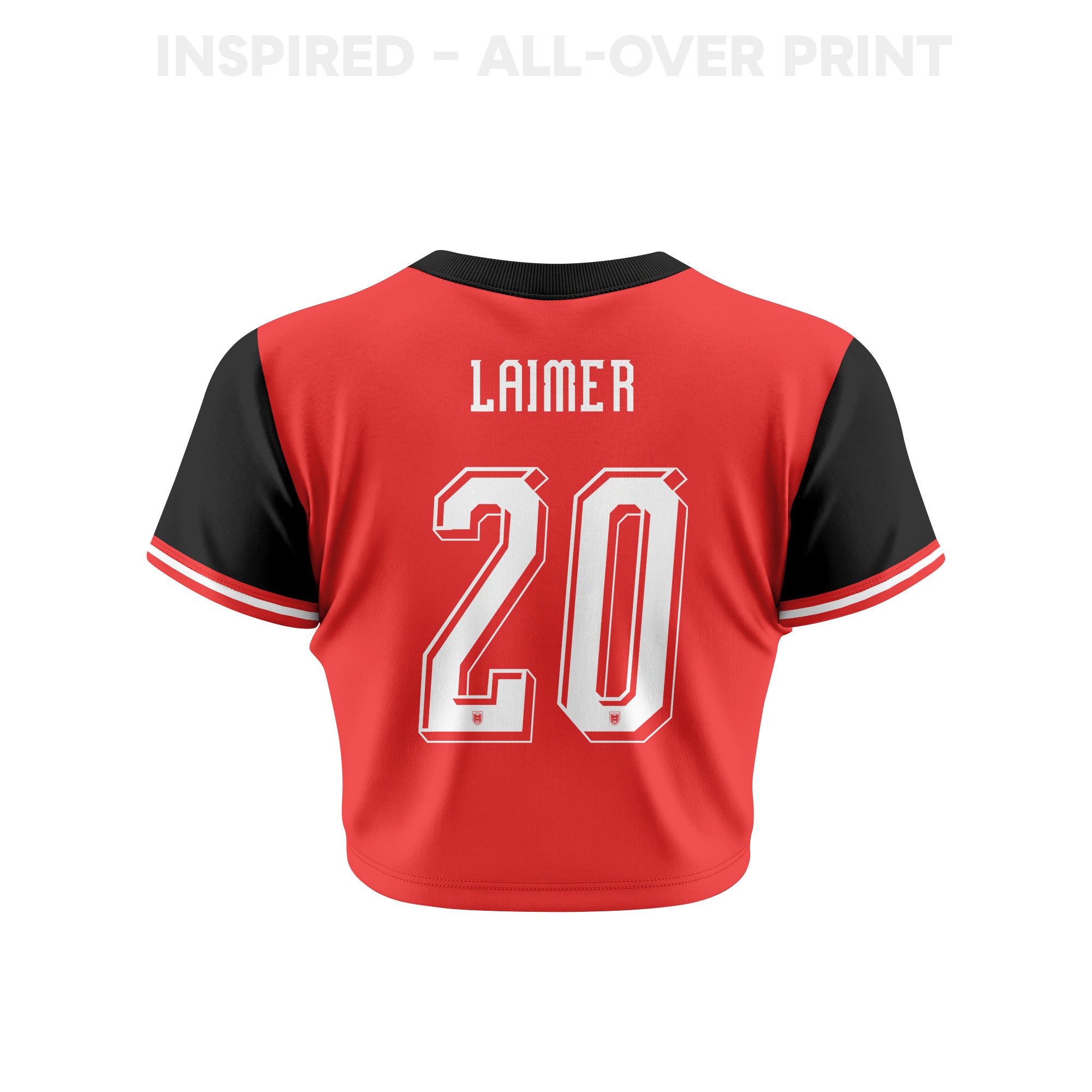 Konrad Laimer 20 Austria 2026 Women's Home All-Over Print Cropped Jersey - Red