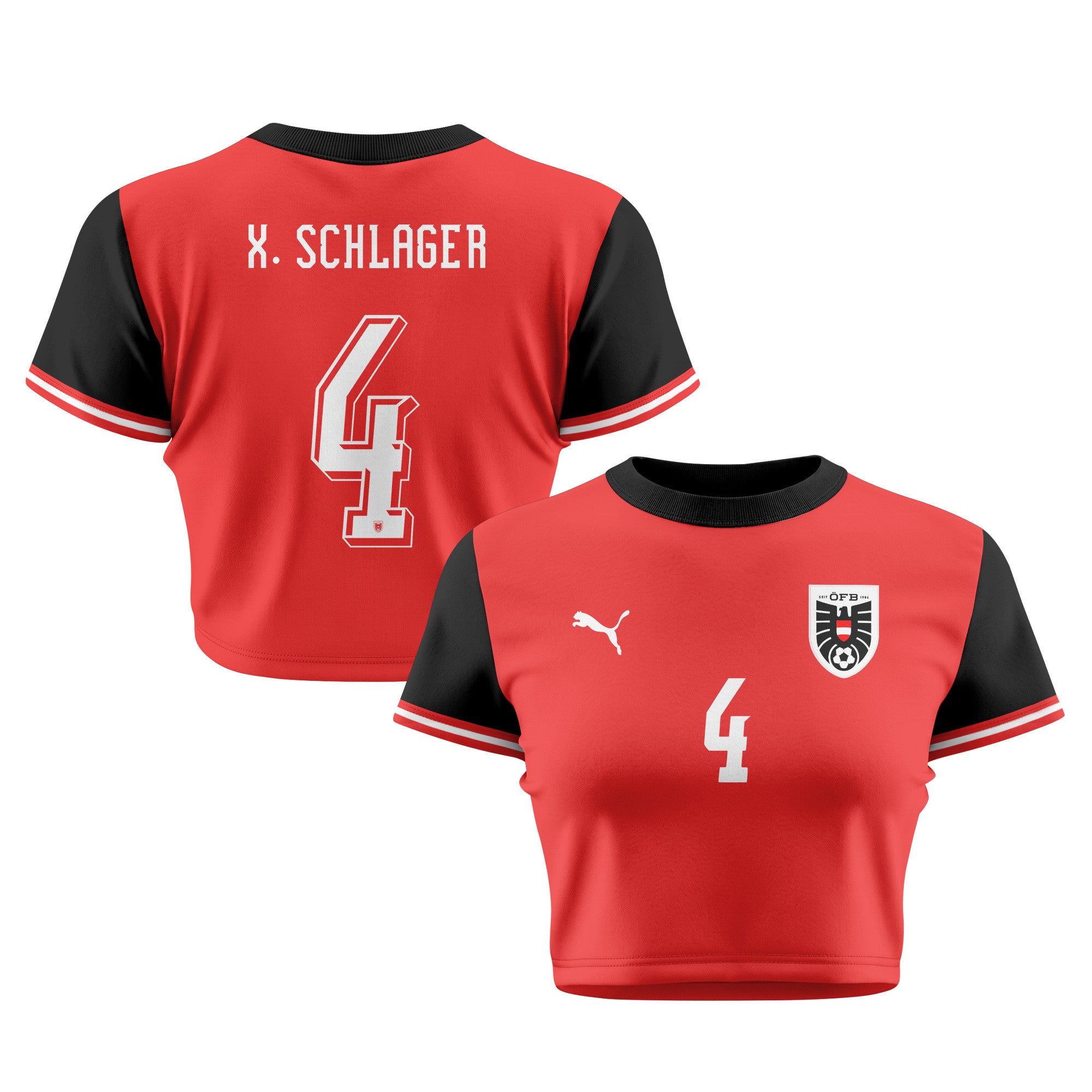 Xaver  Schlager 4 Austria 2026 Women's Home All-Over Print Cropped Jersey - Red