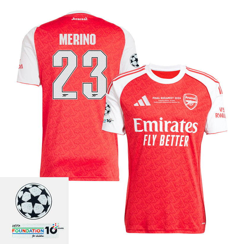 Mikel Merino 23 Arsenal 25/26 Home Jersey – Final Match Details Edition, Red/White