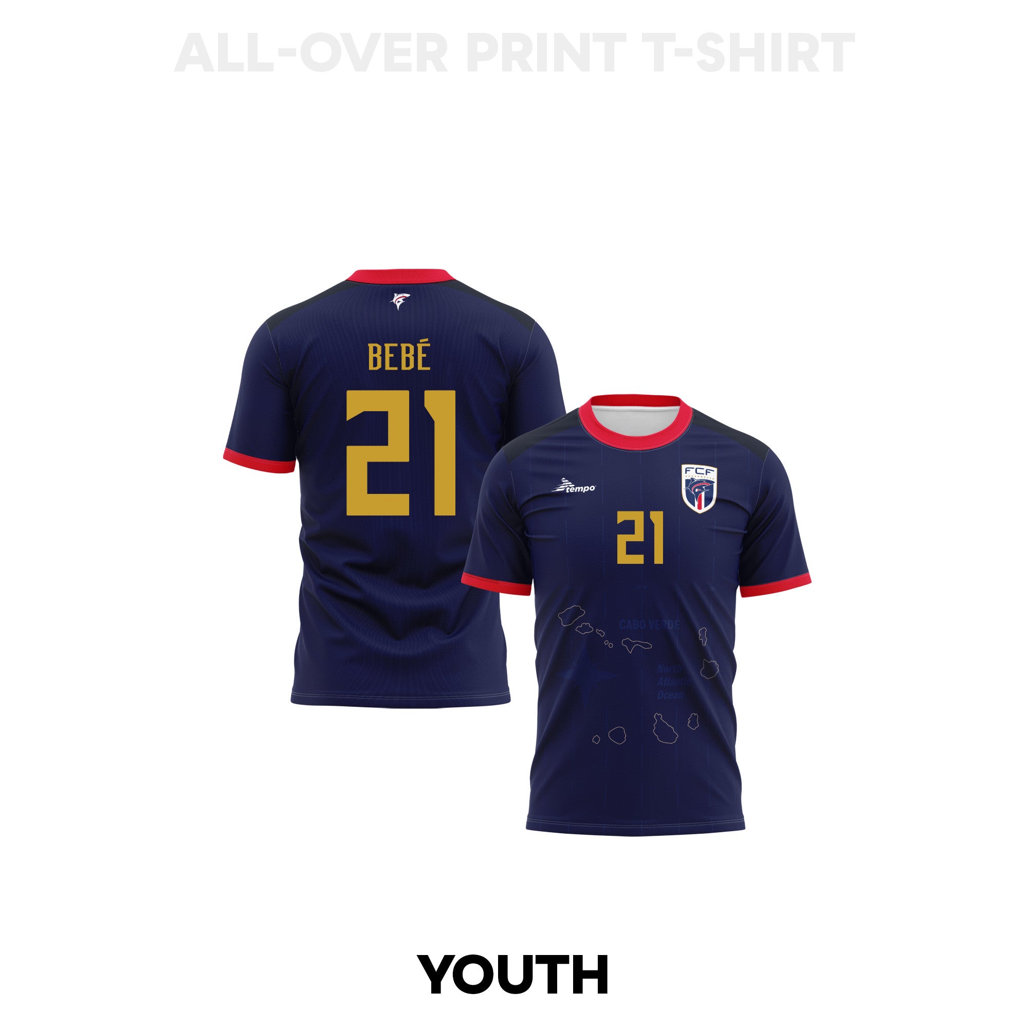 Bebé 21 Cape Verde 2026 Youth Home 3D T-shirt Fully Printed – Navy