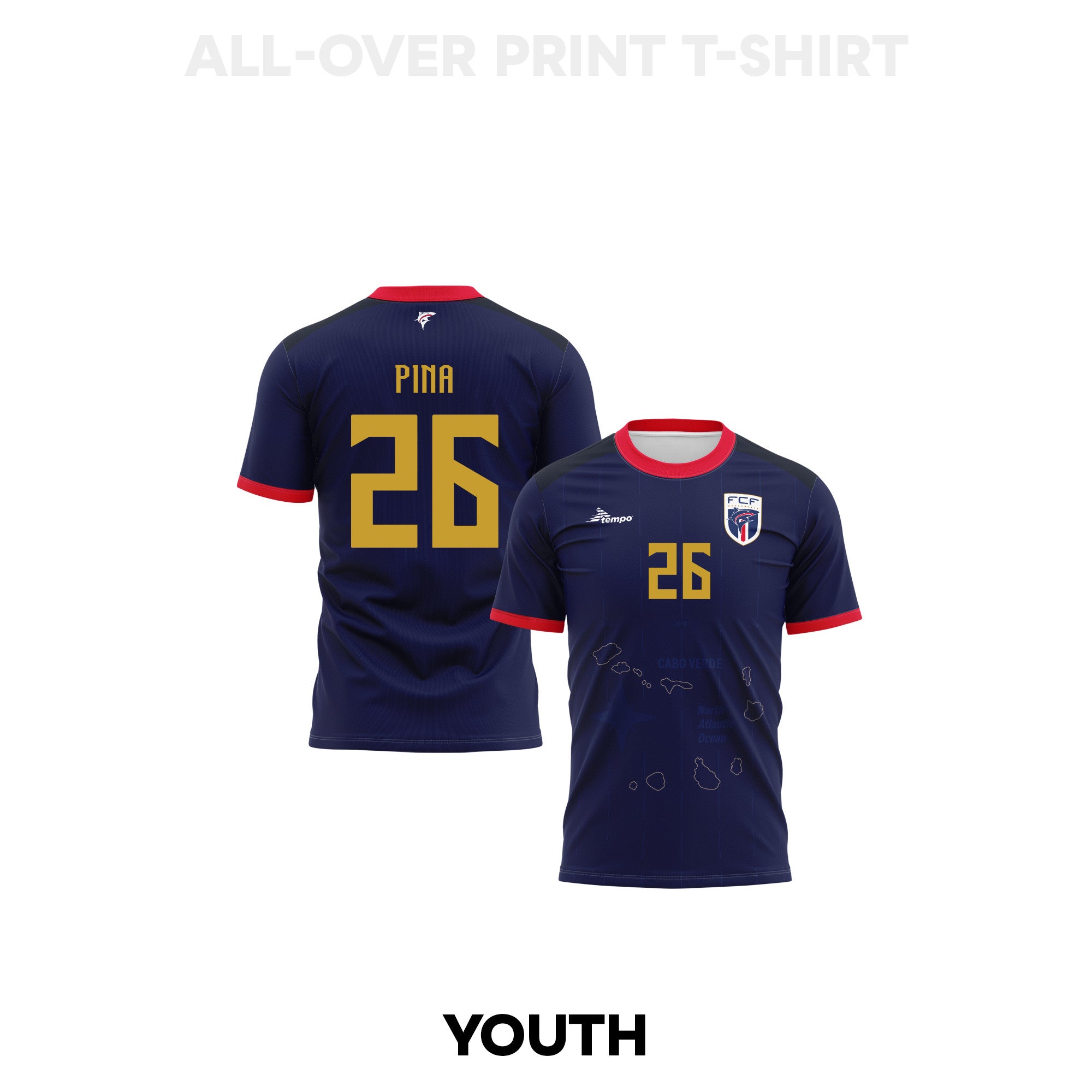 Kevin Pina 26 Cape Verde 2026 Youth Home 3D T-shirt Fully Printed – Navy