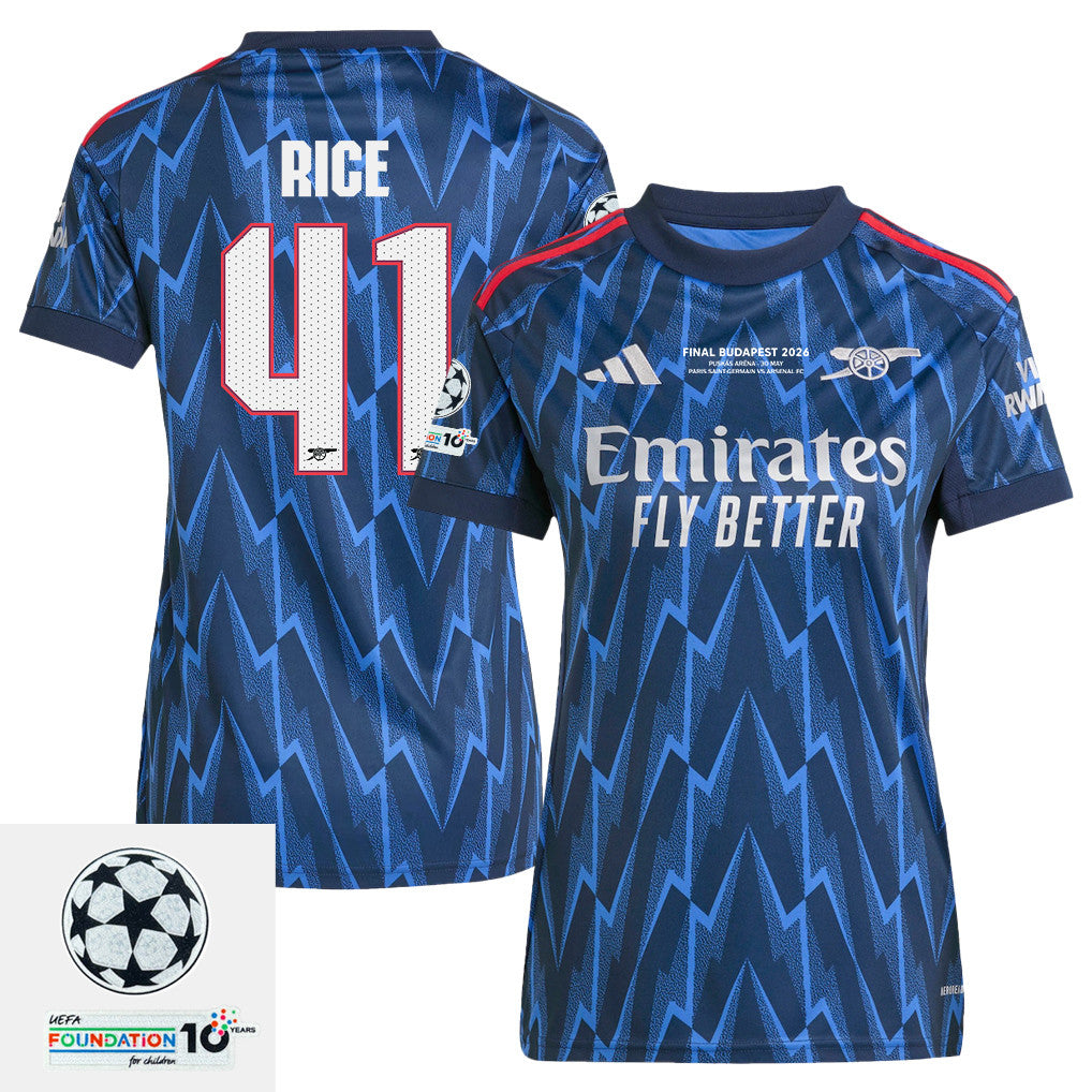 Declan Rice 41 Arsenal 25/26 Final Match Details Edition Away Jersey - Women, Navy