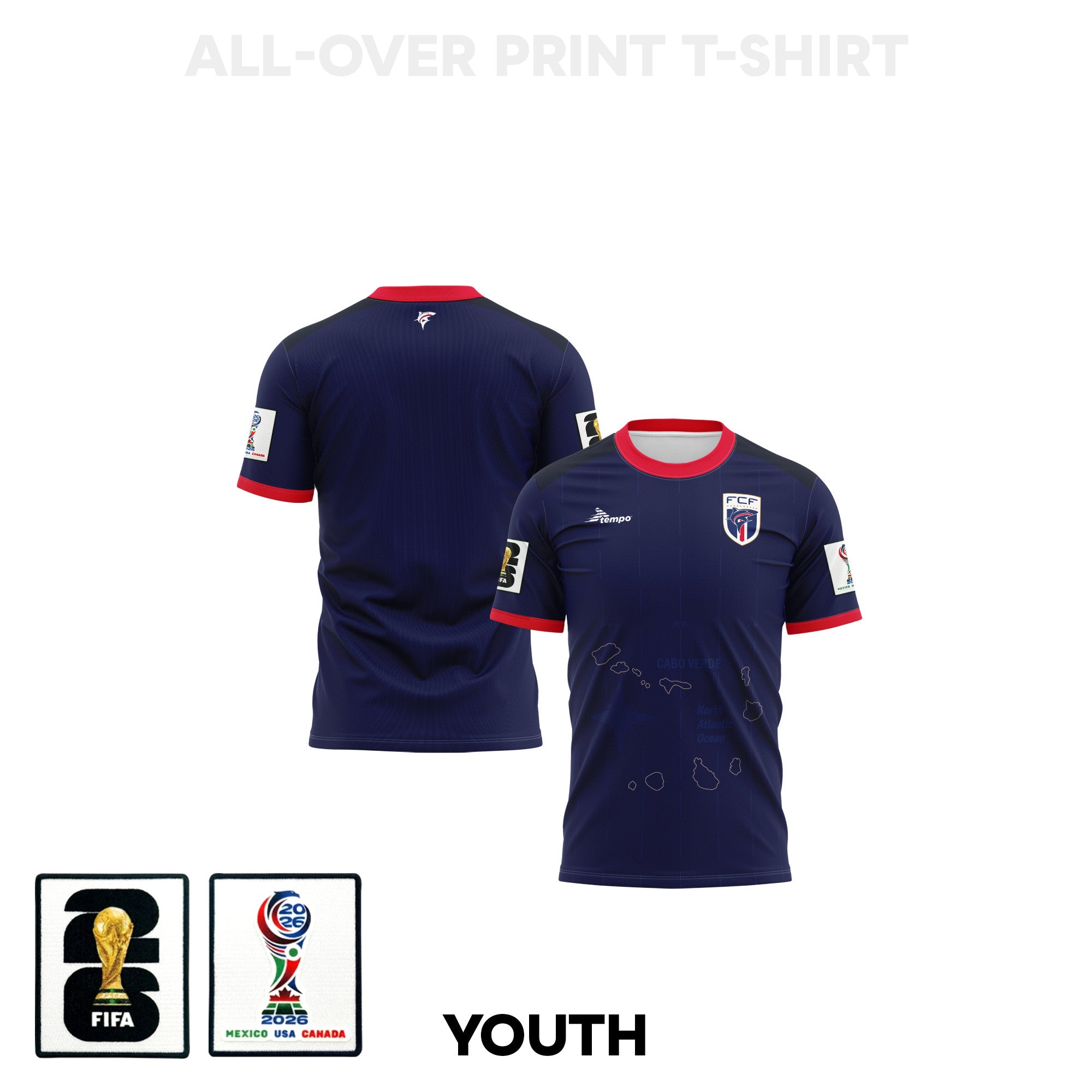 Cape Verde 2026 Youth Home 3D T-shirt Fully Printed – Navy