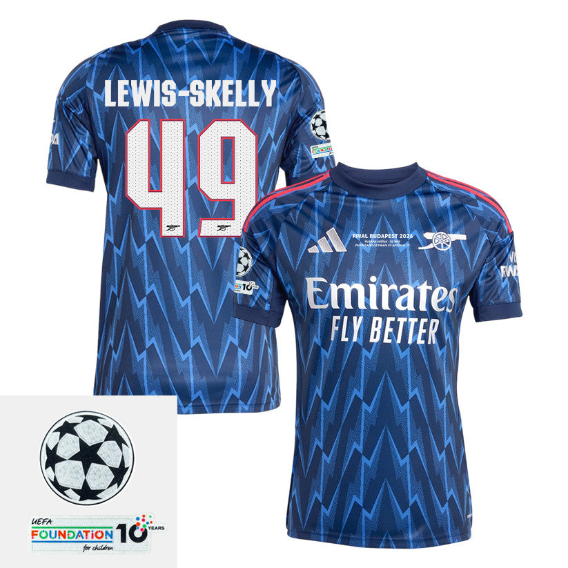 Myles Lewis-Skelly 49 Arsenal 25/26 Away Jersey – Final Match Details Edition, Navy