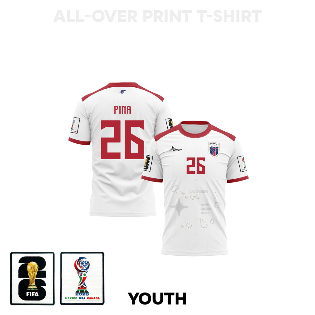 Kevin Pina 26 Cape Verde 2026 Youth Away 3D T-shirt Fully Printed – White