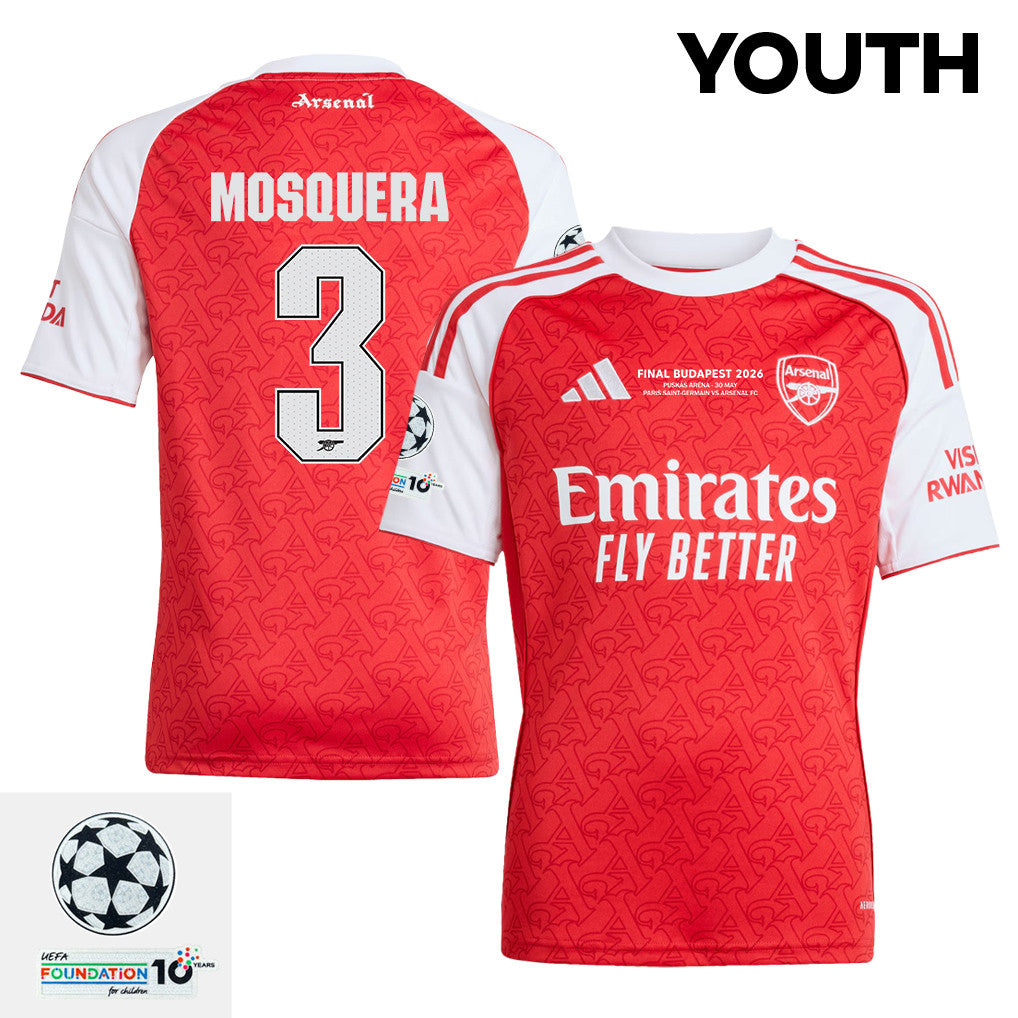 Cristhian Mosquera 3 Arsenal 2025/26 Final Match Detail Home Jersey – YOUTH, Red
