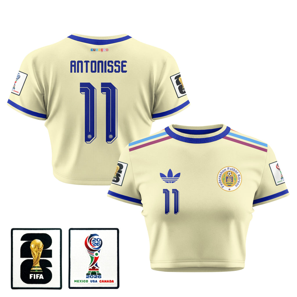Jeremy Antonisse 11 Curaçao 2026 Women's Away All-Over Print Cropped Jersey - Yellow