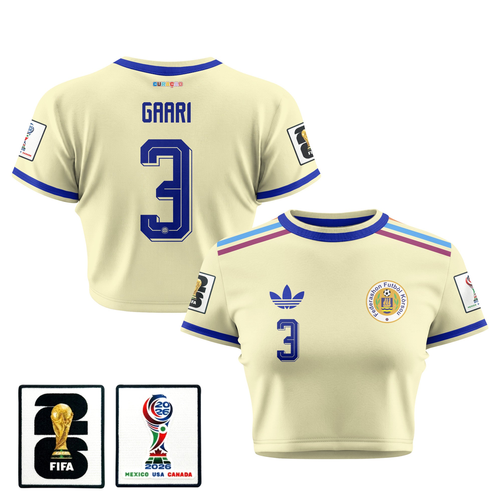 Juriën Gaari 3 Curaçao 2026 Women's Away All-Over Print Cropped Jersey - Yellow