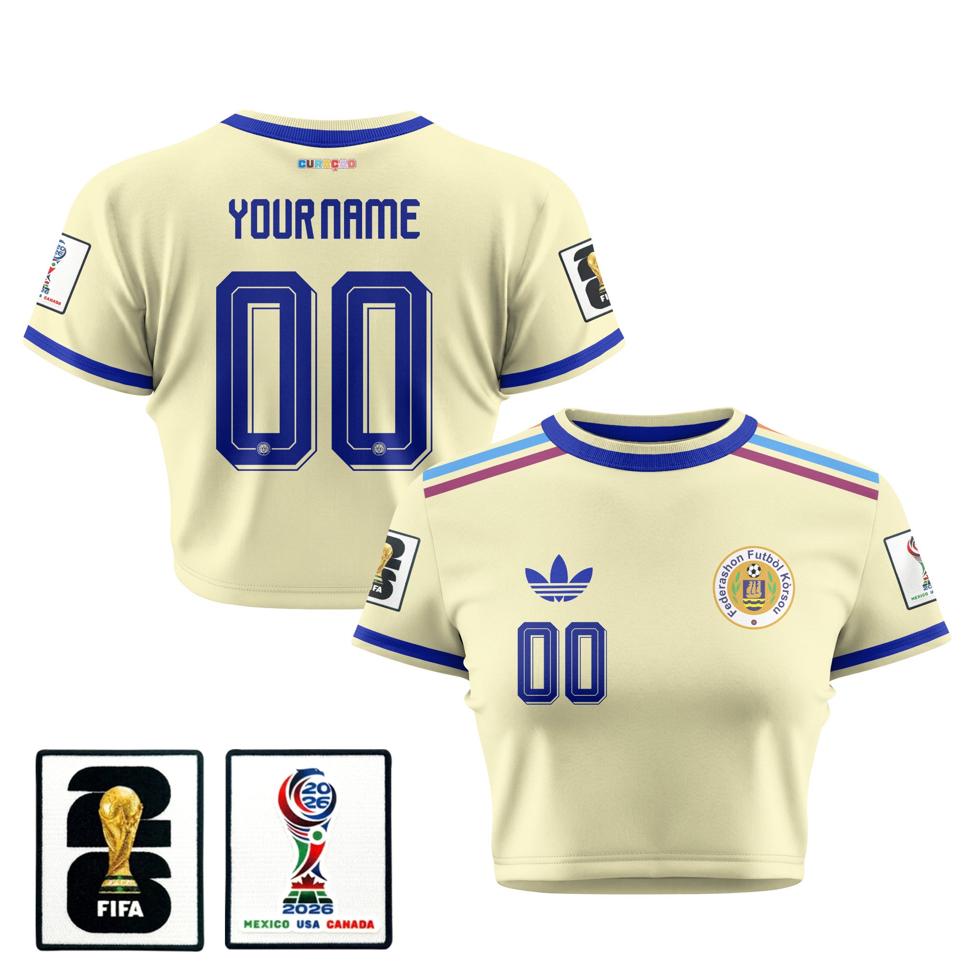 Curaçao 2026 Personalized Women's Away All-Over Print Cropped Jersey - Yellow