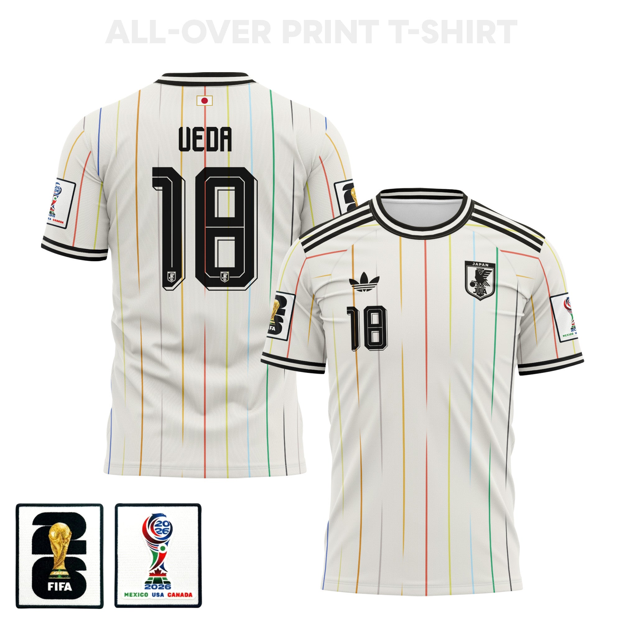 Ayase Ueda 18 Japan 2026 Away 3D T-Shirt Fully Printed – Unisex, White