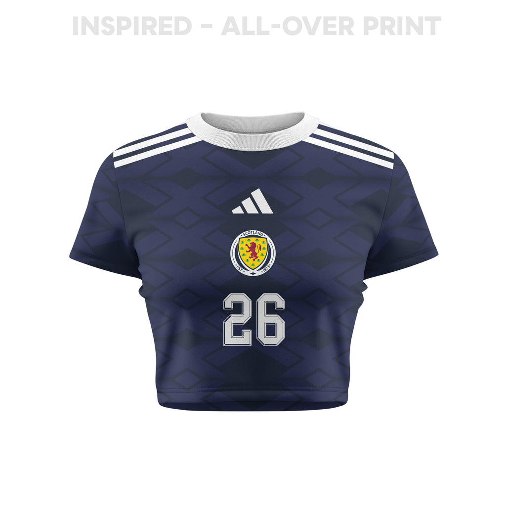 Scott McKenna 26 Scotland 2026 Women's Home All-Over Print Cropped Jersey - Navy