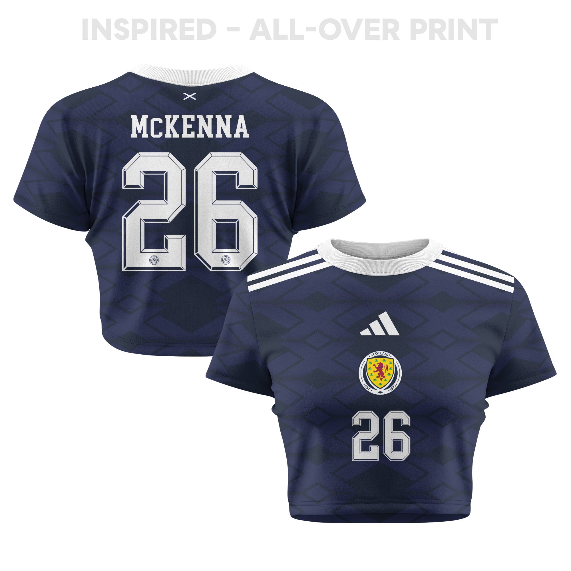 Scott McKenna 26 Scotland 2026 Women's Home All-Over Print Cropped Jersey - Navy