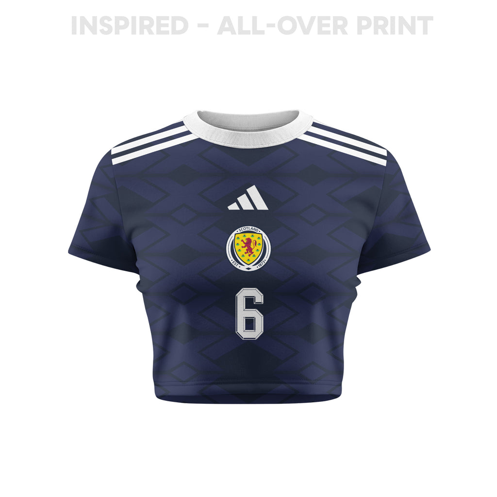 Kieran Tierney 6 Scotland 2026 Women's Home All-Over Print Cropped Jersey - Navy