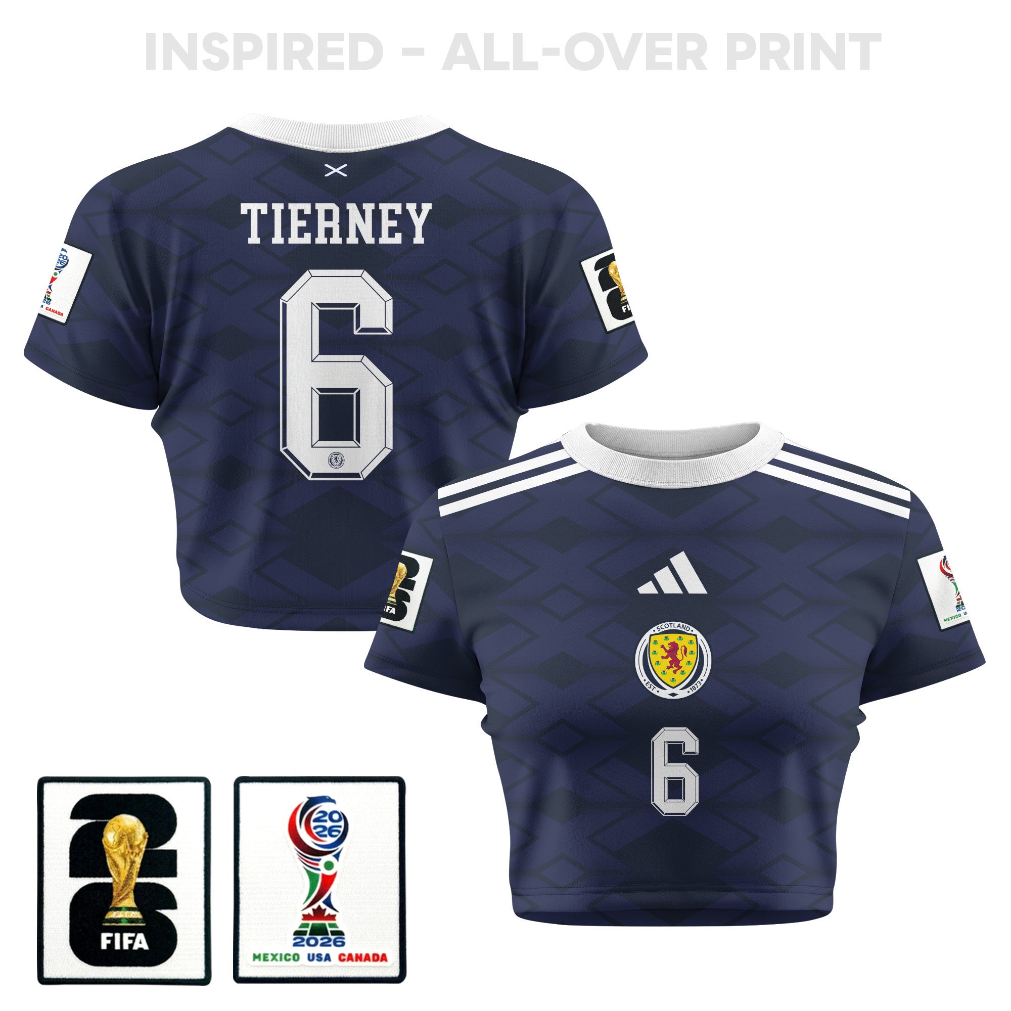 Kieran Tierney 6 Scotland 2026 Women's Home All-Over Print Cropped Jersey - Navy