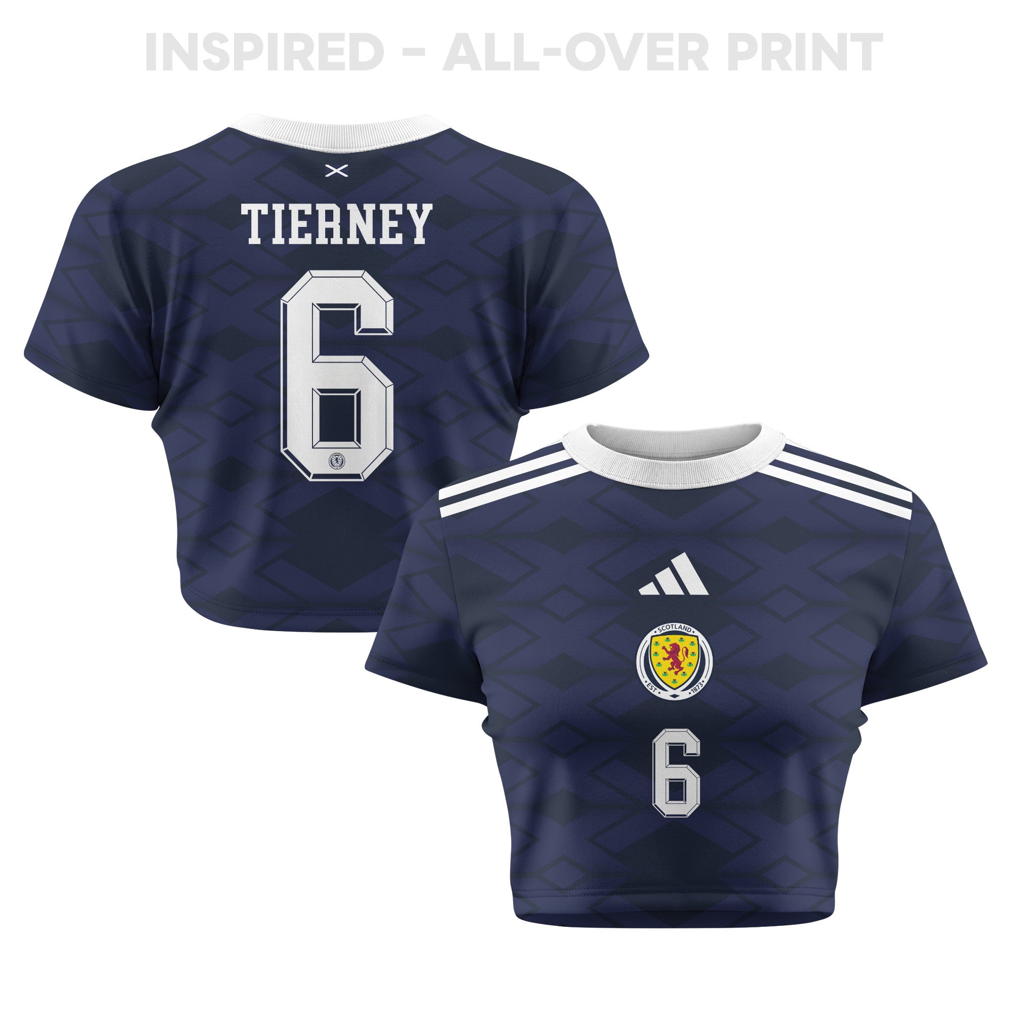 Kieran Tierney 6 Scotland 2026 Women's Home All-Over Print Cropped Jersey - Navy