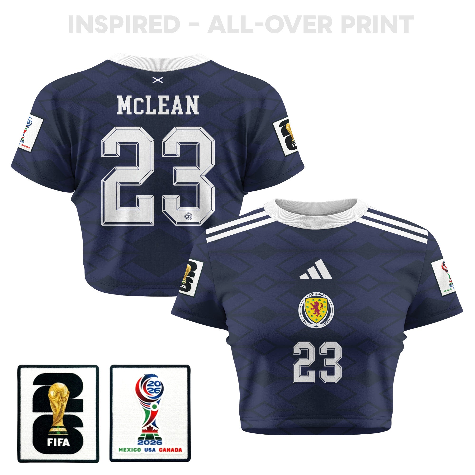 Kenny McLean 23 Scotland 2026 Women's Home All-Over Print Cropped Jersey - Navy