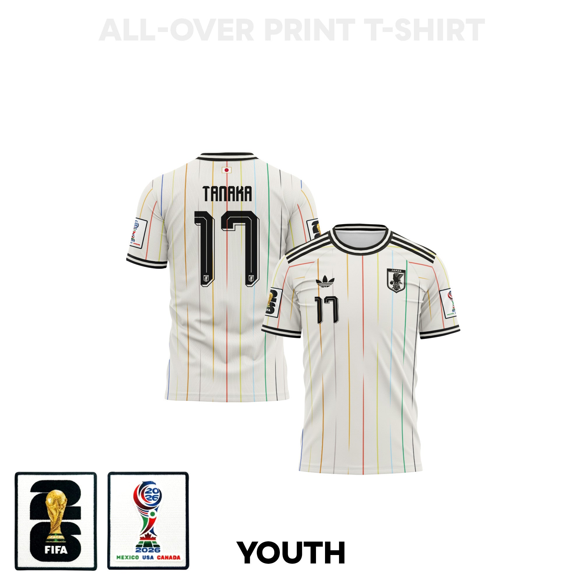 Ao Tanaka 17 Japan 2026 Youth Away 3D T-shirt Fully Printed – White