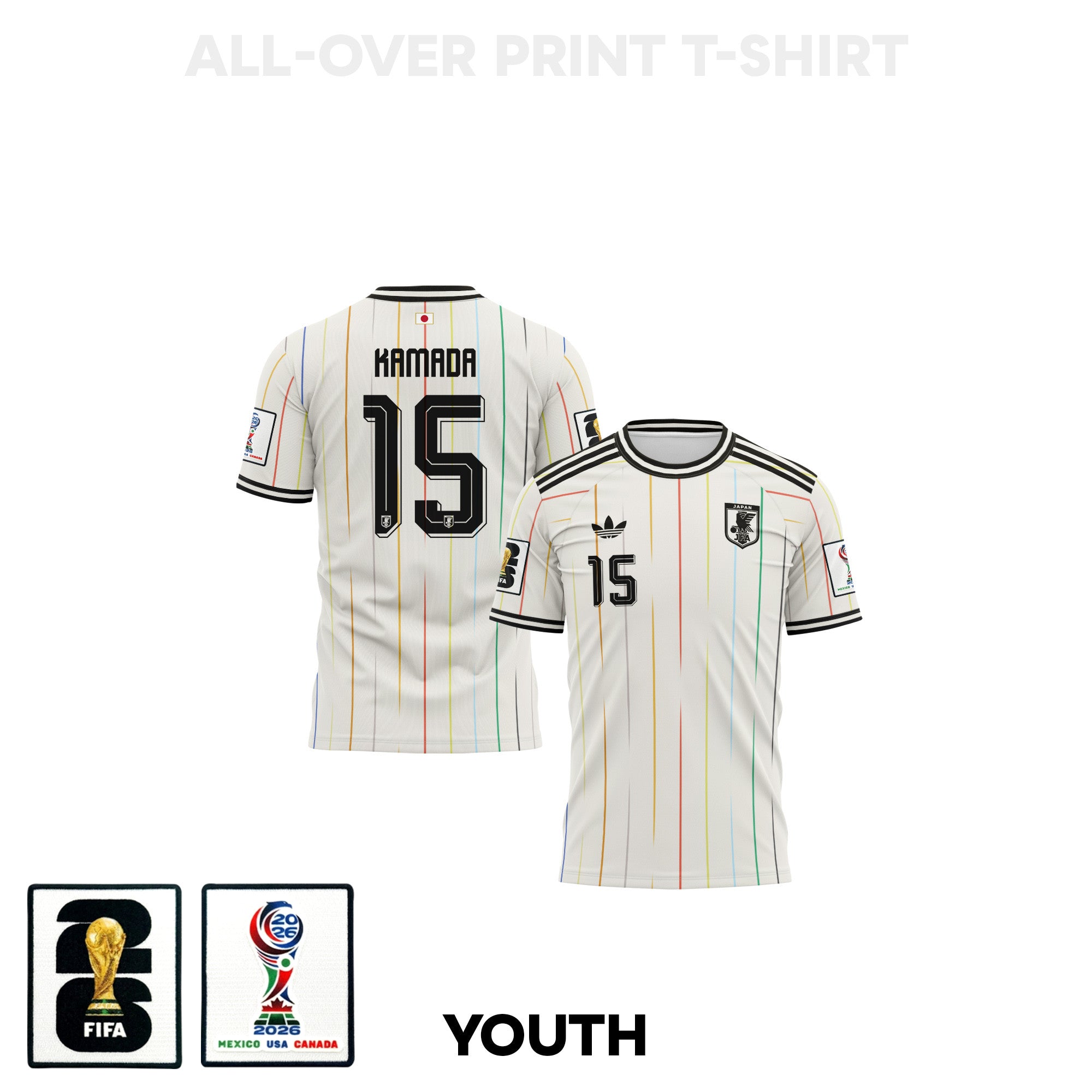 Daichi Kamada 15 Japan 2026 Youth Away 3D T-shirt Fully Printed – White