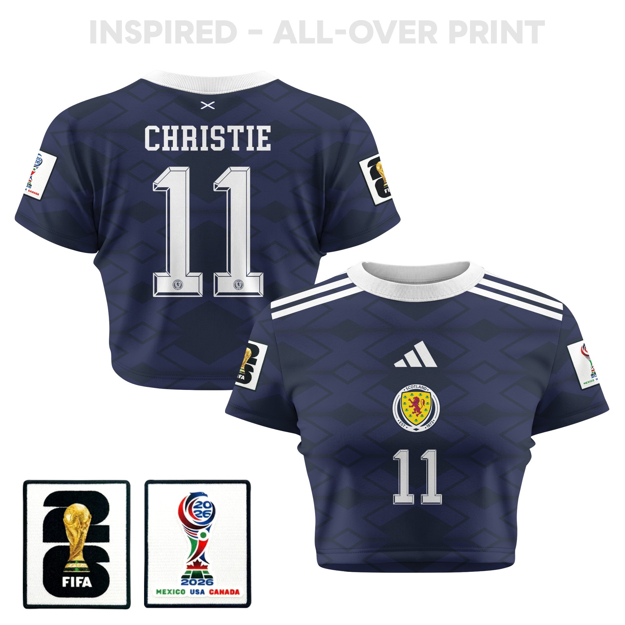 Ryan Christie 11 Scotland 2026 Women's Home All-Over Print Cropped Jersey - Navy