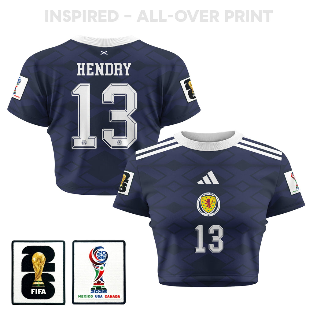 Jack Hendry 13 Scotland 2026 Women's Home All-Over Print Cropped Jersey - Navy