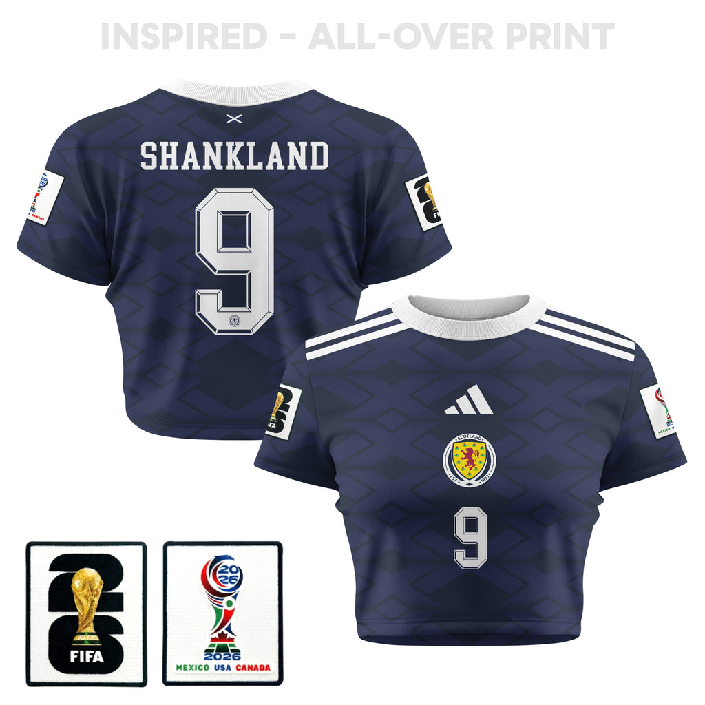 Lawrence Shankland 9 Scotland 2026 Women's Home All-Over Print Cropped Jersey - Navy