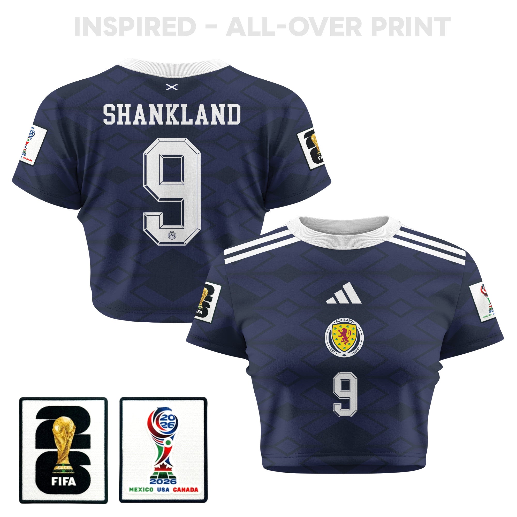 Lawrence Shankland 9 Scotland 2026 Women's Home All-Over Print Cropped Jersey - Navy