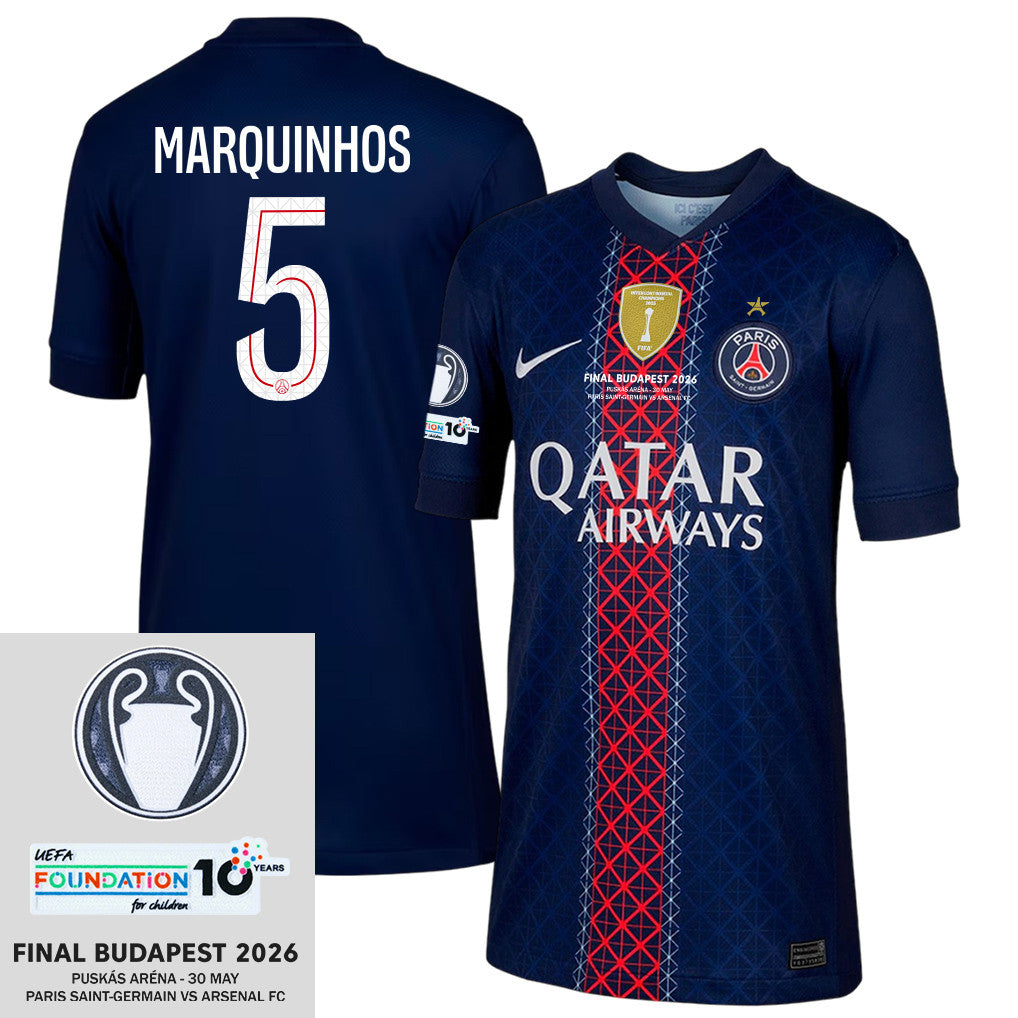 Marquinhos 5 Paris Saint-Germain 2025/26 Final Match Detail Home Jersey – YOUTH, Navy