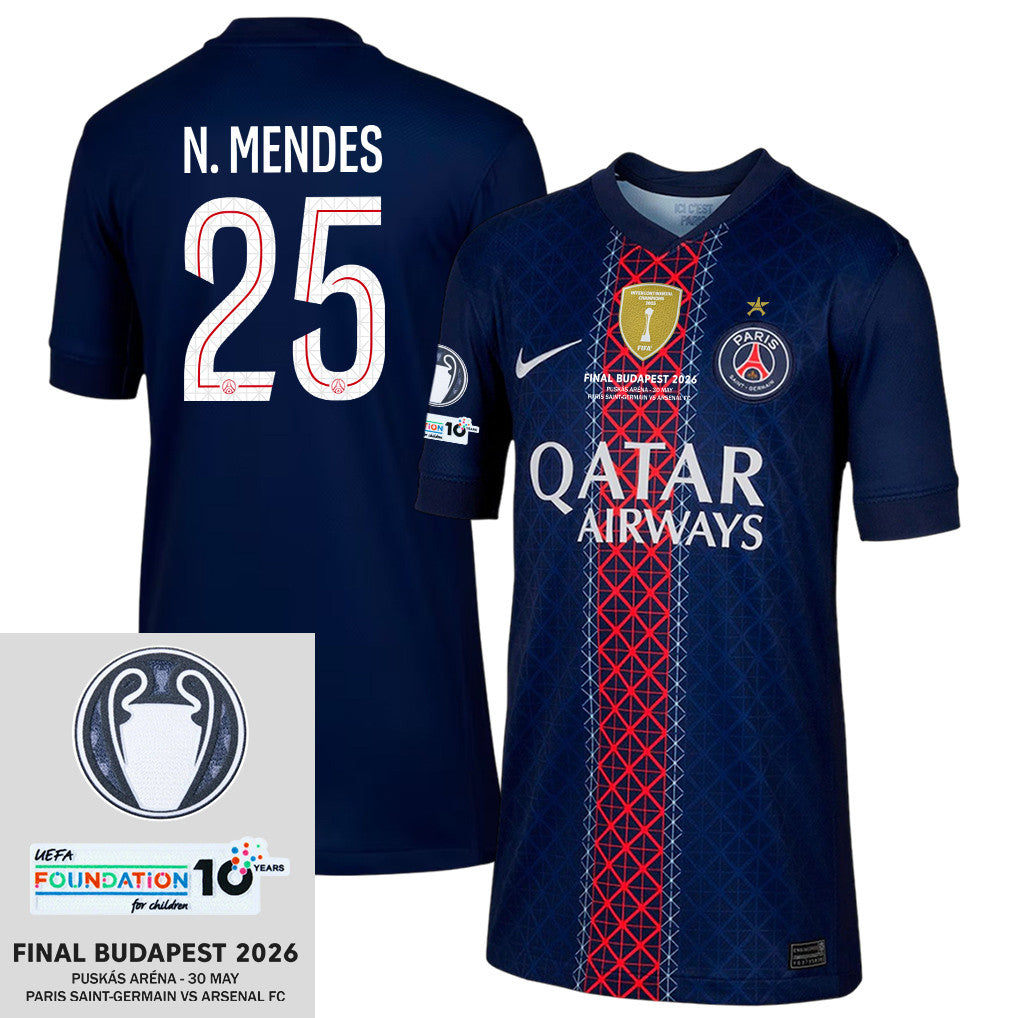Nuno Mendes 25 Paris Saint-Germain 2025/26 Final Match Detail Home Jersey – YOUTH, Navy