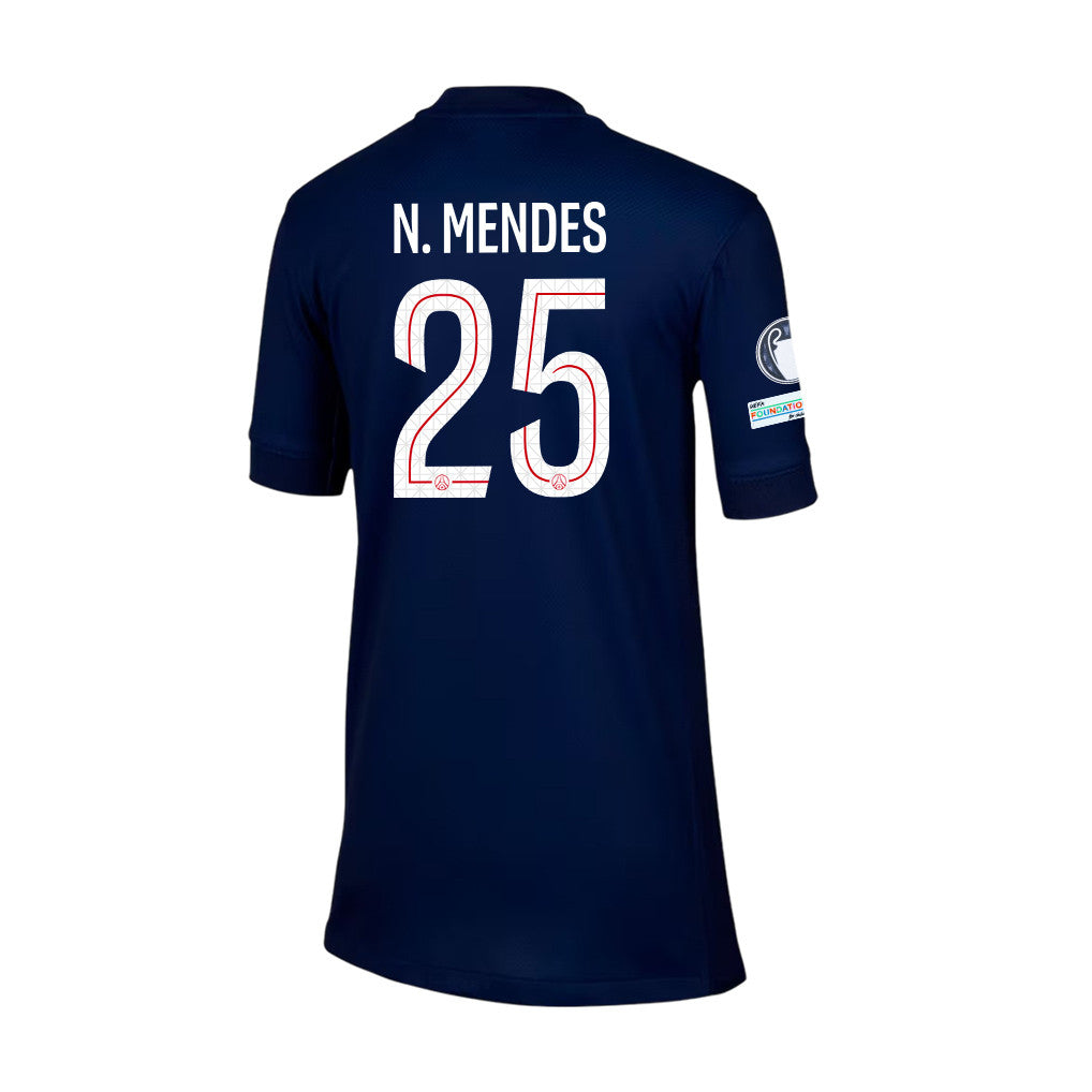 Nuno Mendes 25 Paris Saint-Germain 2025/26 Final Match Detail Home Jersey – YOUTH, Navy