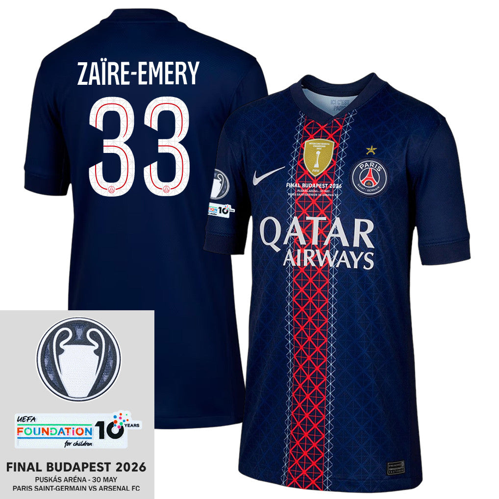 Warren Zaïre-Emery 33 Paris Saint-Germain 2025/26 Final Match Detail Home Jersey – YOUTH, Navy