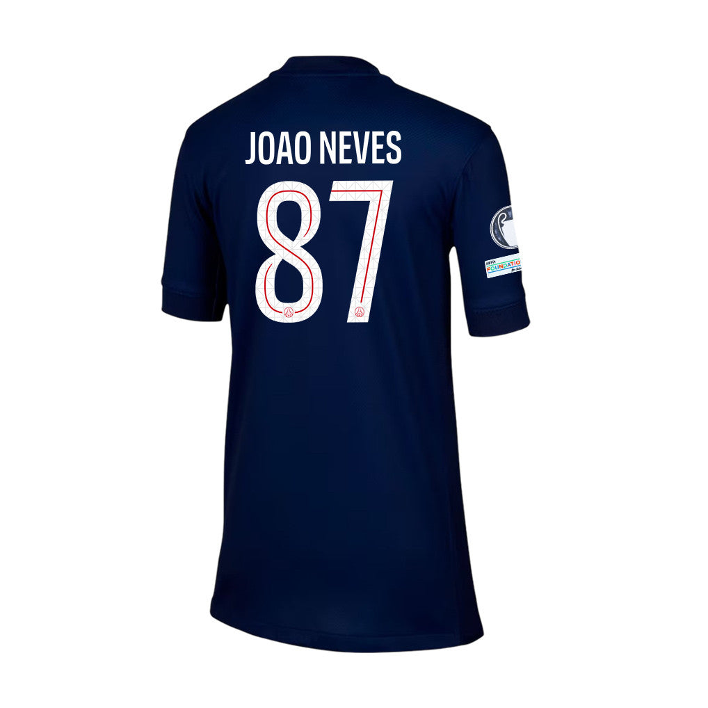 João Neves 87 Paris Saint-Germain 2025/26 Final Match Detail Home Jersey – YOUTH, Navy